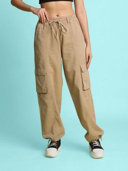 Bene Kleed - Women Baggy Fit High-Rise Beige Cargo Pant