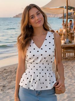 Don’t be basic - Women White Polka Dot Sleeveless Top