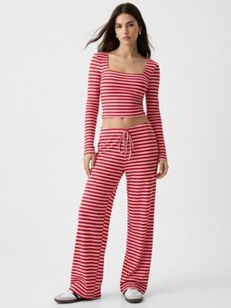 Outzidr - Women Red Striped Co-Ord Set