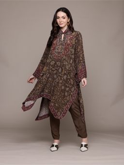 Ritu Kumar - Brown Sonmarg Kurta with Pant (Set of 2)