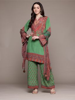 Ritu Kumar - Green Adrika Kurta with Palazzo and Dupatta (Set of 3)
