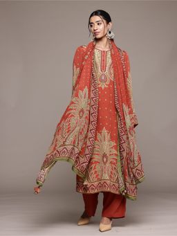 Ritu Kumar - Rust Arith Kurta with Pant and Dupatta (Set of 3)