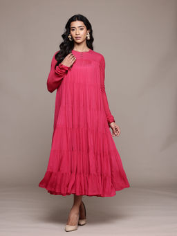 Ritu Kumar - Fuchsia Essential-Ahram Long Dress with Camisole (Set of 2)