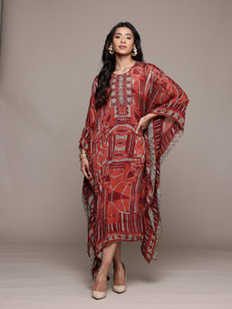 Ritu Kumar - Red Arunya Long Dress with Camisole (Set of 2)