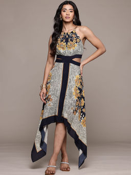 Ritu Kumar - Black Mono Floral Long Dress