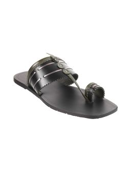 Metro - Mens Black Kolhapuris Metro Mens Black Leather Solid-plain Kolhapuris