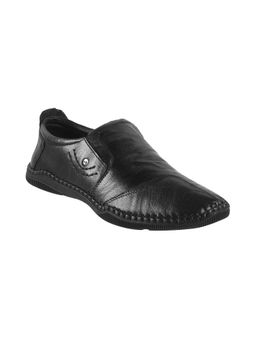 Metro - Mens Black Leather Textured Casual Shoes