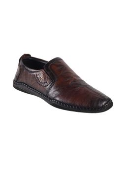 Metro - Mens Brown Leather Textured Casual Shoes