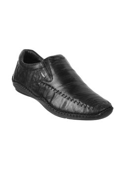 Mochi - Mens Black Leather Textured Casual Shoes