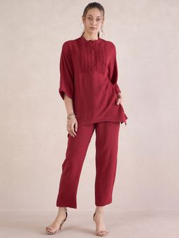 Femmella - Red Yoke Detail Co-Ord (Set of 2)