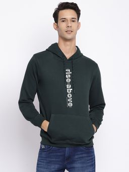 Cantabil - Hooded Printed Green Casual Sweatshirt