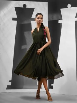 CHARUKRITI - Forest Green Georgette Stitched Dress