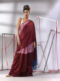 CHARUKRITI - Maroon Cotton Saree with Unstitched Blouse