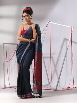 CHARUKRITI - Indigo Cotton Sequined Work Saree with Unstitched Blouse