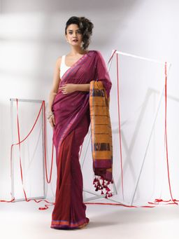 CHARUKRITI - Magenta Cotton Sequined Work Saree with Unstitched Blouse