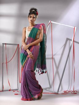 CHARUKRITI - Purple Cotton Sequin Work Saree with Unstitched Blouse