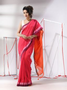 CHARUKRITI - Pink Cotton Stripe Design Saree with Unstitched Blouse