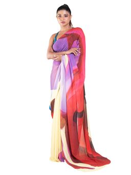 Boveee - Marie Georgette Digital Printed Saree In Yellow Color with Unstitched Blouse