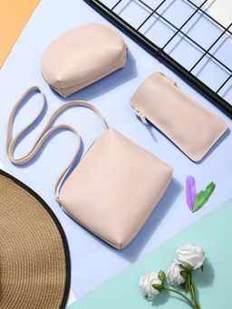 Legal Bribe - Beige Solid Sling Bag (Set of 3)