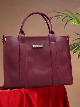 Legal Bribe - Maroon Front Strap Solid Handbag (Set of 2)