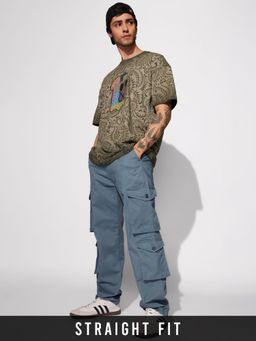 The Souled Store - Solids: Steel Blue Men Cargo Pant