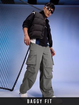 The Souled Store - Solids: Charcoal Grey Men Parachute Cargo Pant