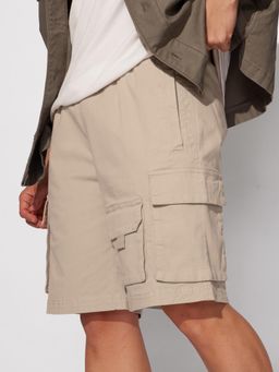 The Souled Store - Solids: Beige Men Cargo Shorts