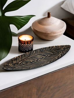 At Home by Nilkamal - Leaf Foliage Decorative Platter -Black