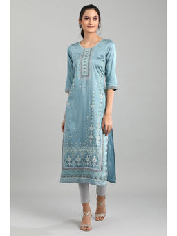 Aurelia - Sea Blue Ethnic Straight Kurta In Round Neck