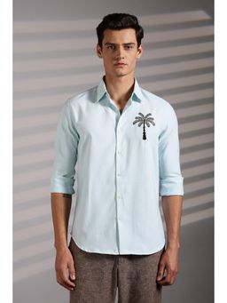 Eszett - Men Blue Solid Full Sleeves Casual Shirt