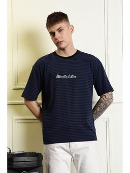 Eszett - Navy Blue Stripes Regular Fit T-Shirt
