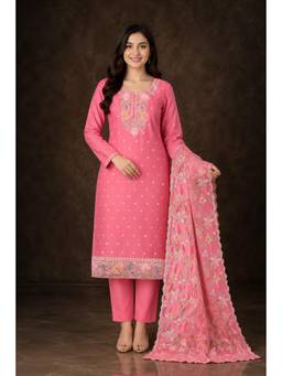 Aparnaa - Pink Embroidered Unstitched Kurta with Bottom and Dupatta