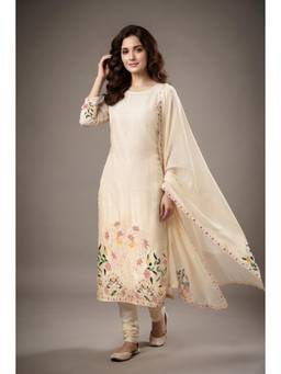 Aparnaa - Off White Cutwork and Embroidered Unstitched Kurta with Bottom and Dupatta