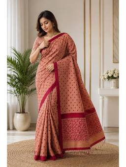 Kalakriti By Rachna - Beige Tangail Soft Cotton Saree
