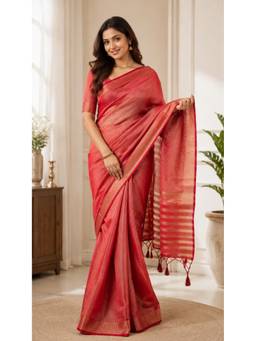 Kalakriti By Rachna - Pink Tissue Linen Saree