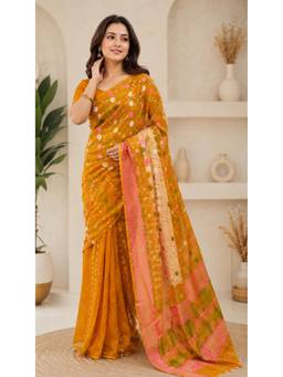 Kalakriti By Rachna - Mustard Dhakai Jamdani Saree