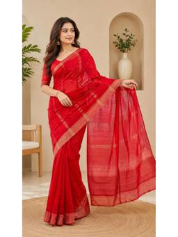 Kalakriti By Rachna - Red Handloom Silk Cotton Saree