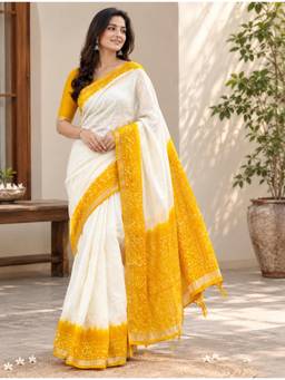 Kalakriti By Rachna - White Handloom Batik Mulmul Bhagalpur Cotton Saree