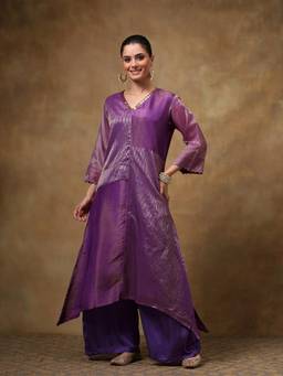 TAHILIYA - Purple Tissue Silk A-Line Kurta