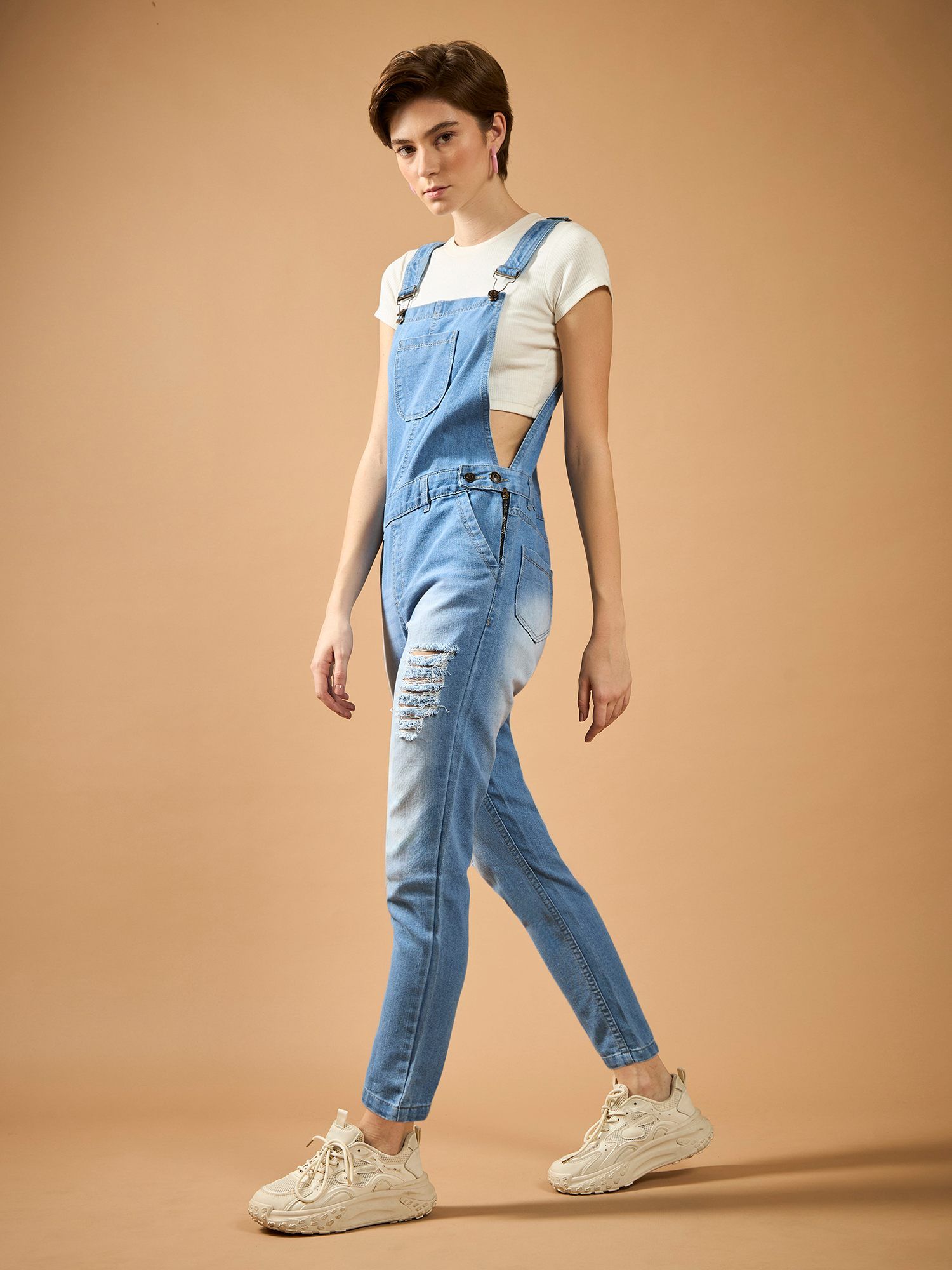 dolce crudo Women Ligth Blue Denim Strappy Dungarees-picture-27