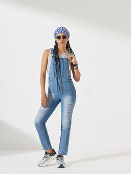 DOLCE CRUDO - Women Blue Denim Strappy Dungarees