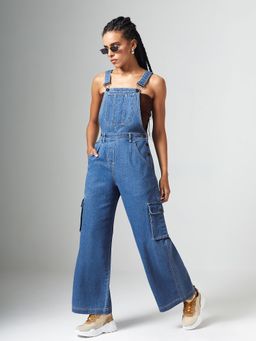 DOLCE CRUDO - Women Blue Wide-Leg Denim Dungarees