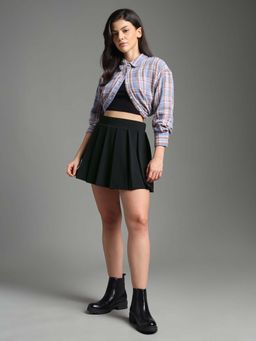 Flying Machine - Black Solid Skater Mini Skirt