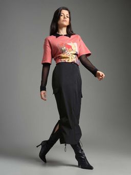 Flying Machine - Solid Pleated Straight Skirt