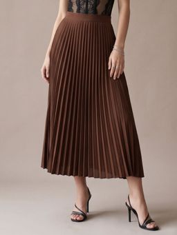 Outzidr - Brown Flowy Pleated Skirt
