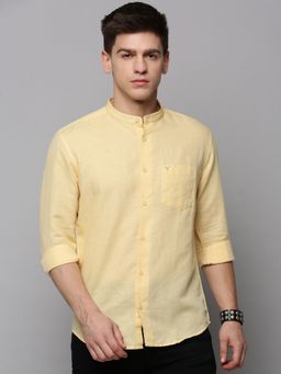 SHOWOFFFF - Mens Mandarin Collar Yellow Solid Shirt