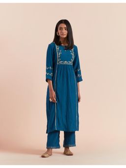Priya Chaudhary - Dark Teal Blue Embroidered Kurta