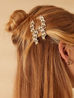Accessorize London - Pearl Leaf Hair Clips Set Of 2