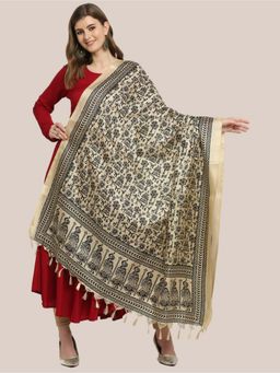 Dupatta Bazaar - Womens Beige Warli Printed Silk Dupatta