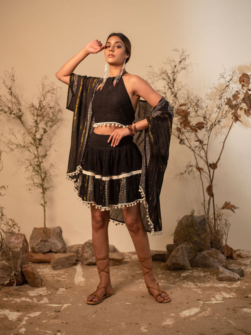 Buy LABEL REYYA Tribal Black Boho Skirt Online